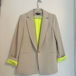 Beige Blazer with Neon Yellow Lining